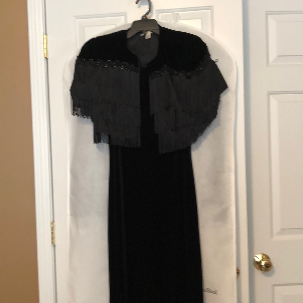 Velvet dress with fringe and beaded jacket